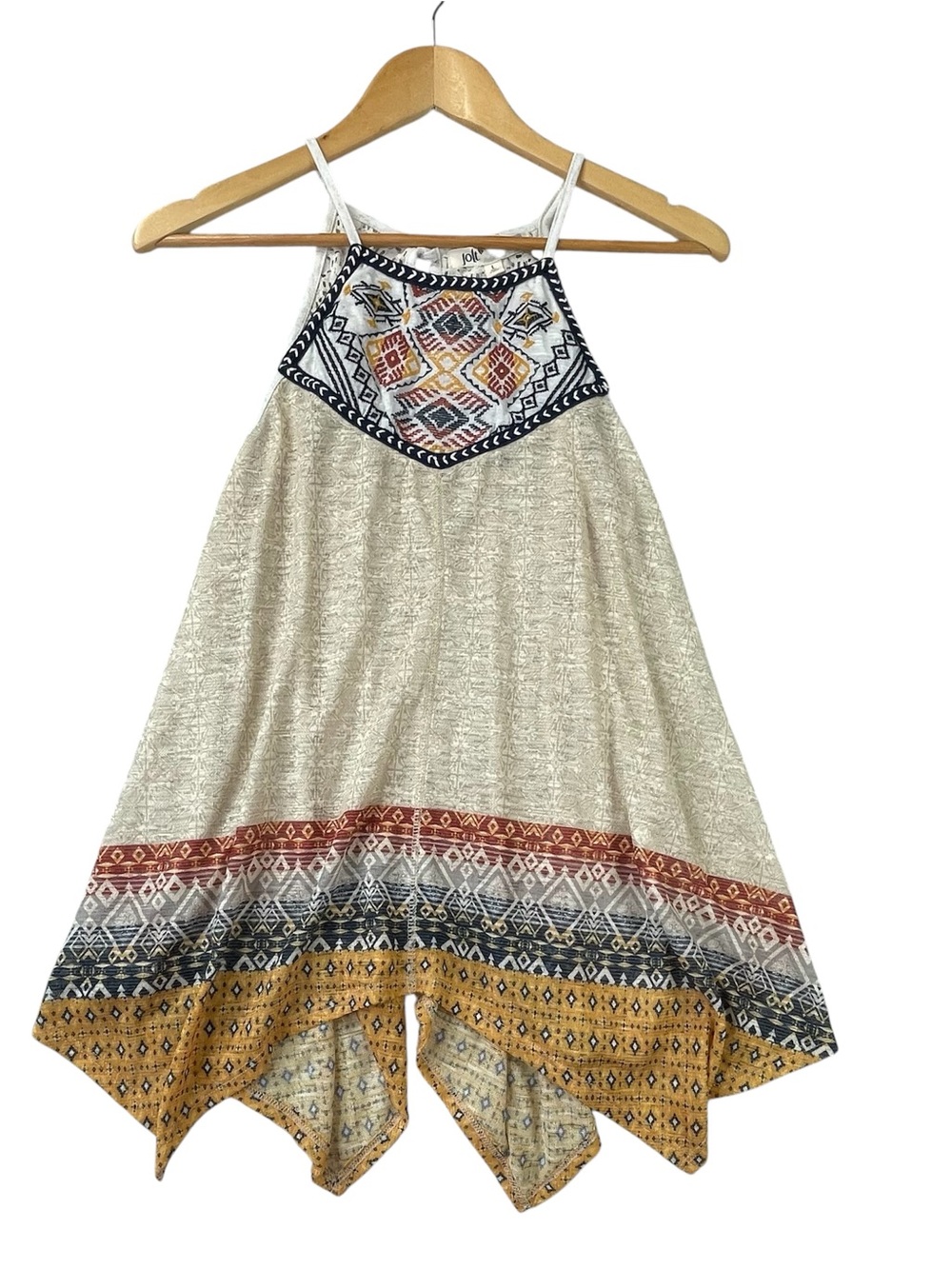 NWT Jolt embroidered asymmetrical handkerchief blouse top Aztec boho large